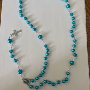 Teal Swarovski Handmade Catholic Rosary